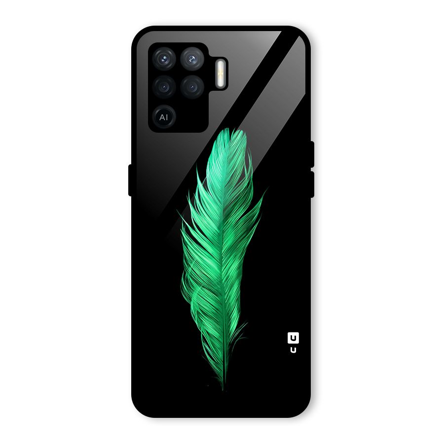 Beautiful Green Feather Glass Back Case for Oppo F19 Pro