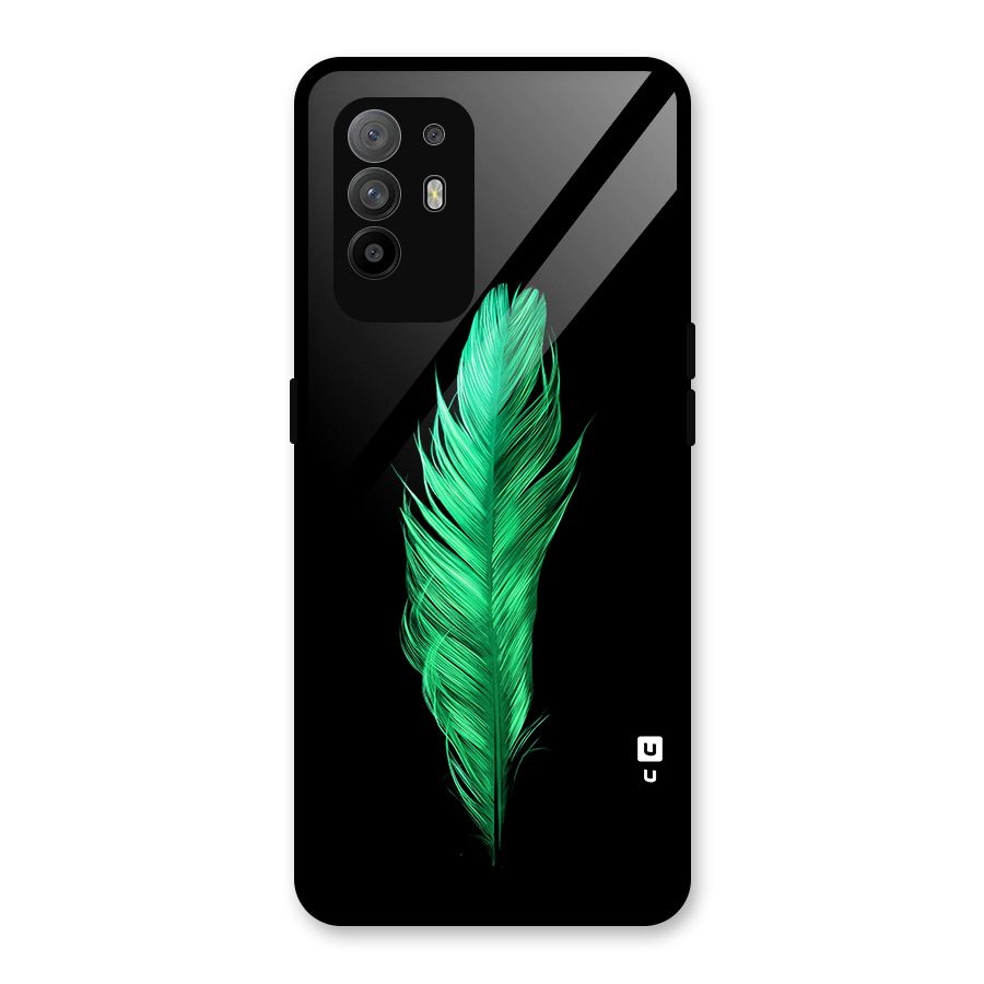 Beautiful Green Feather Glass Back Case for Oppo F19 Pro Plus 5G
