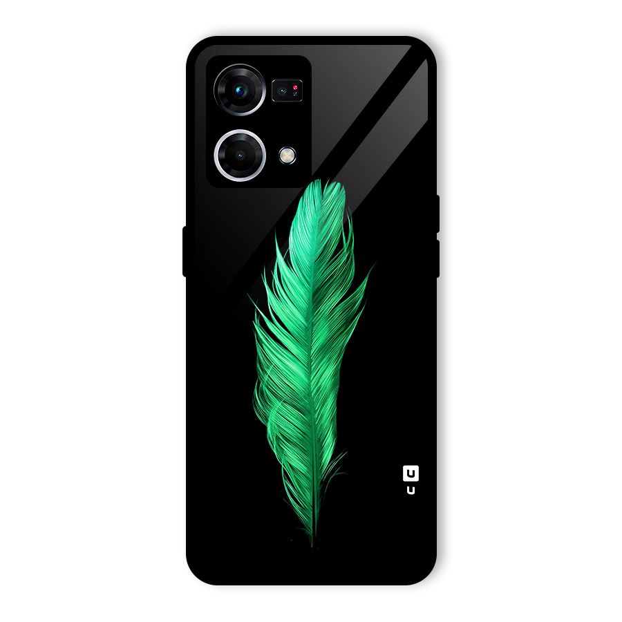 Beautiful Green Feather Glass Back Case for Oppo F21 Pro 5G