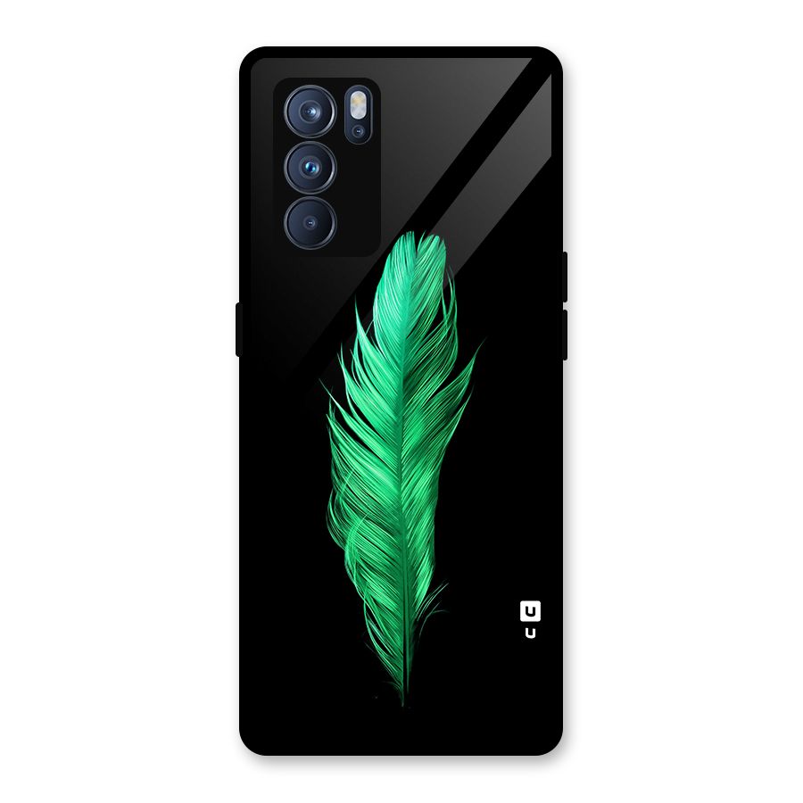 Beautiful Green Feather Glass Back Case for Oppo Reno6 Pro 5G