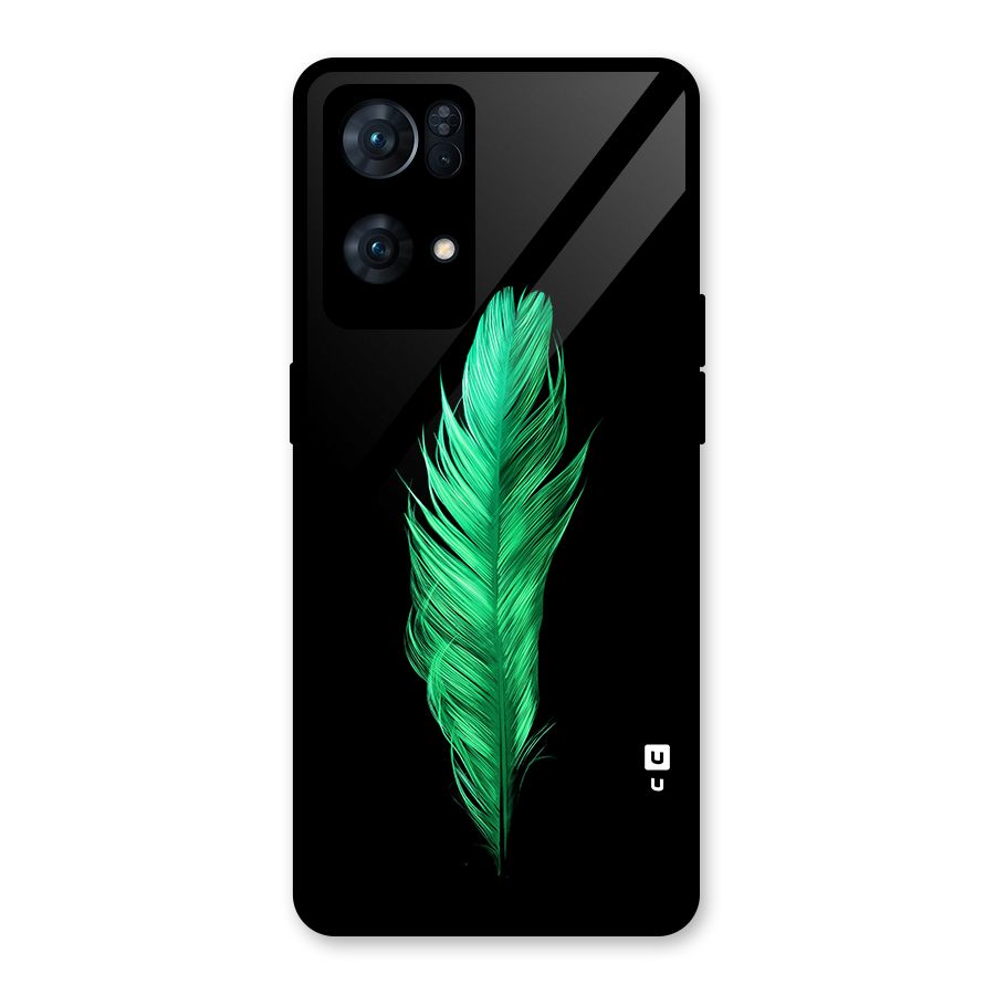 Beautiful Green Feather Glass Back Case for Oppo Reno7 Pro 5G