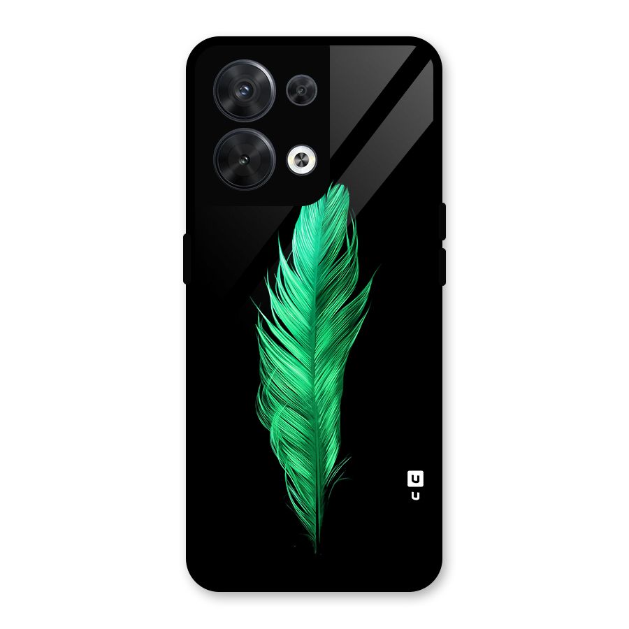 Beautiful Green Feather Glass Back Case for Oppo Reno8 5G