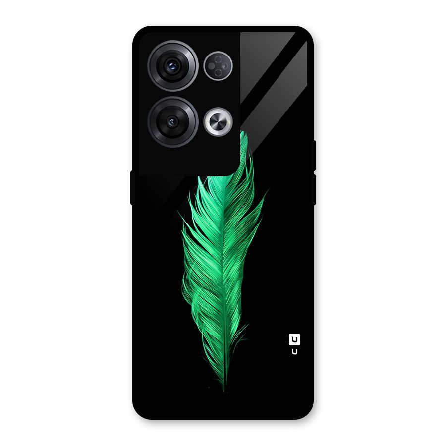 Beautiful Green Feather Glass Back Case for Oppo Reno8 Pro 5G