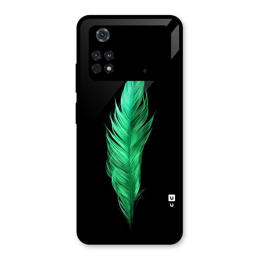 Beautiful Green Feather Glass Back Case for Poco M4 Pro 4G