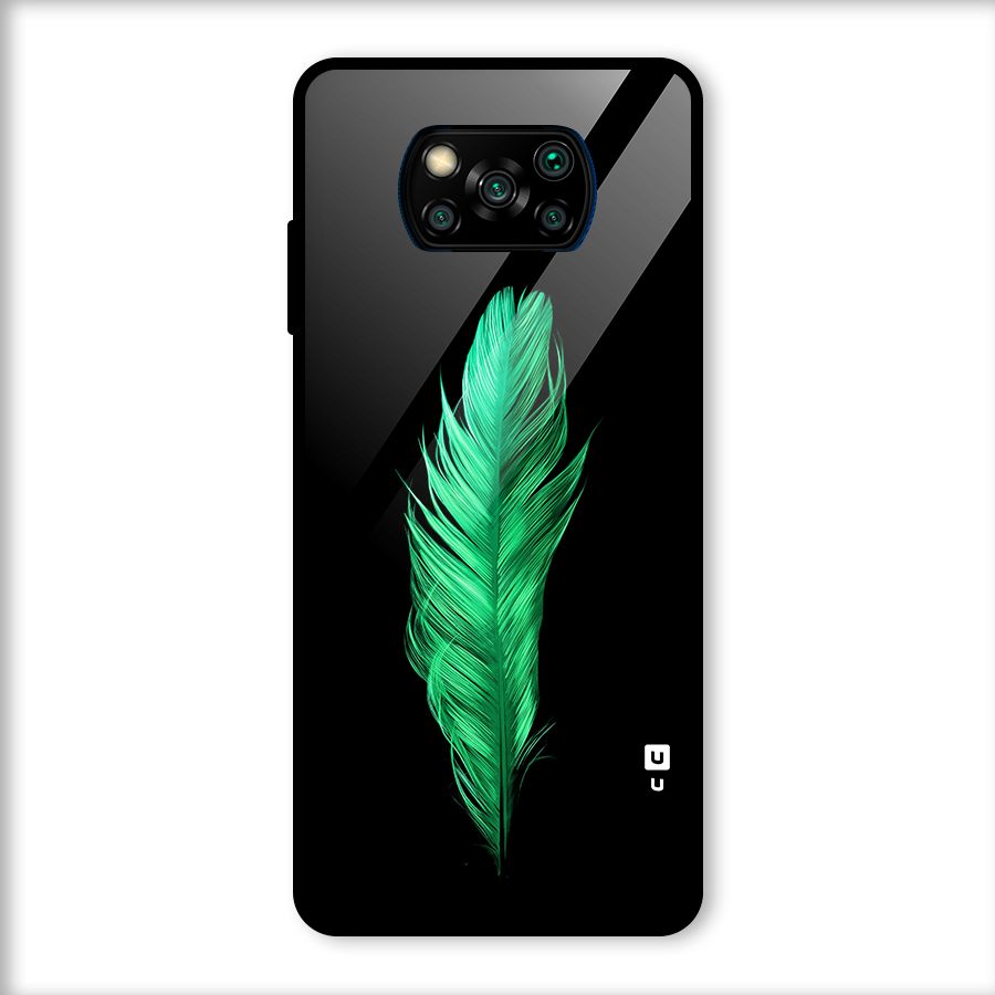 Beautiful Green Feather Glass Back Case for Poco X3