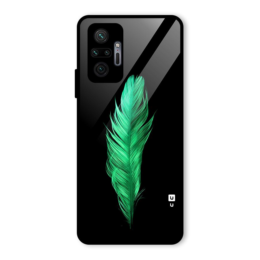 Beautiful Green Feather Glass Back Case for Redmi Note 10 Pro