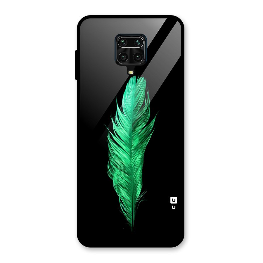 Beautiful Green Feather Glass Back Case for Redmi Note 9 Pro