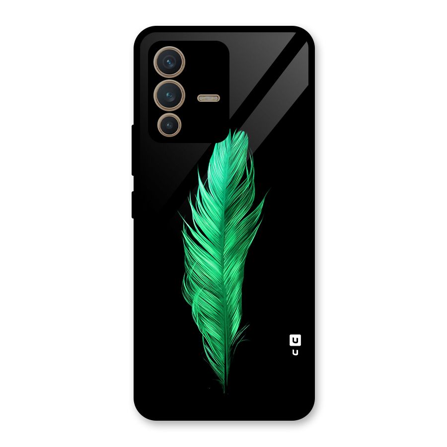 Beautiful Green Feather Glass Back Case for Vivo V23 5G