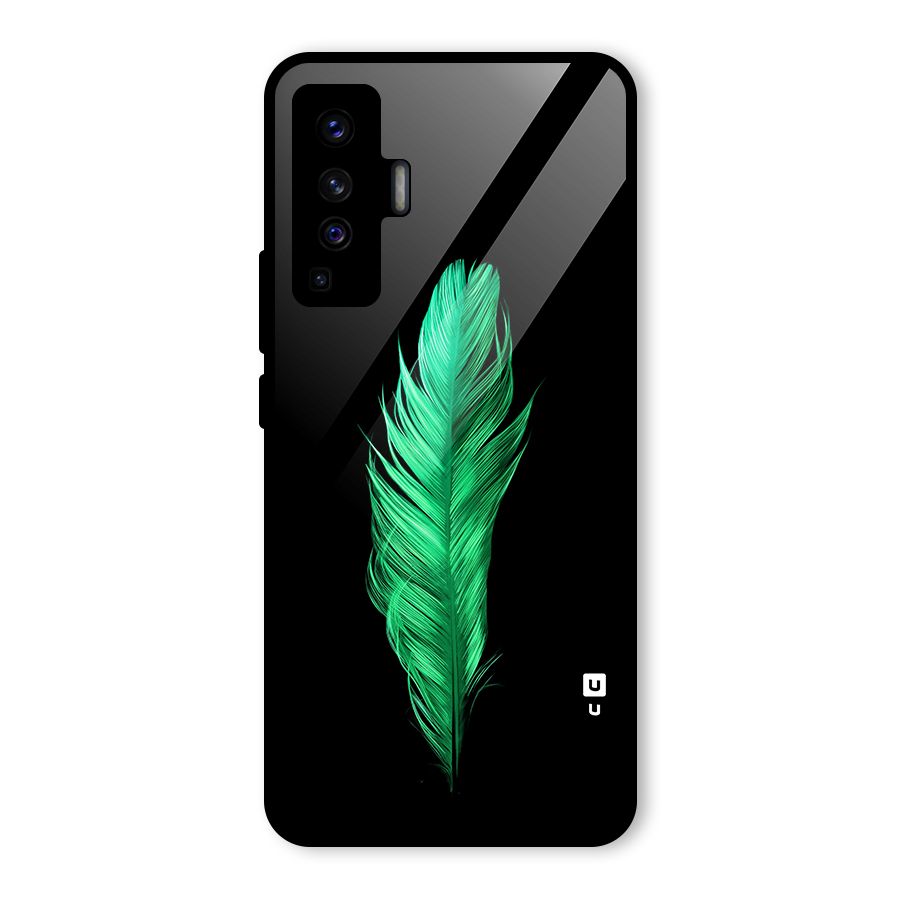 Beautiful Green Feather Glass Back Case for Vivo X50