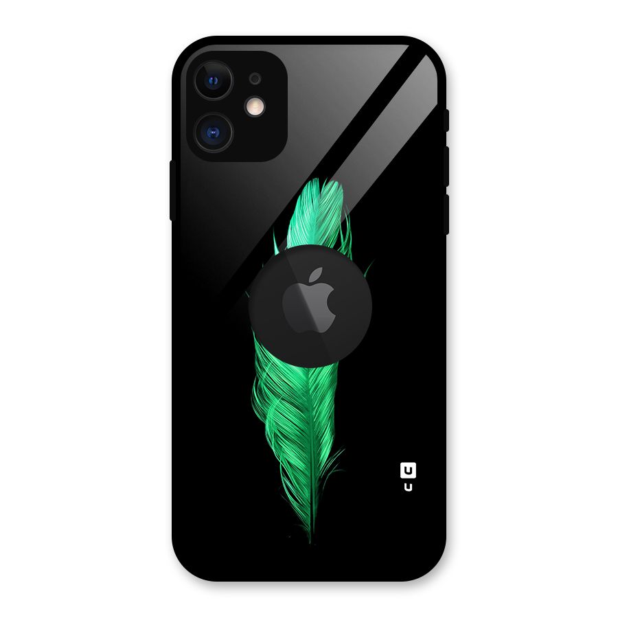 Beautiful Green Feather Glass Back Case for iPhone 11 Logo Cut