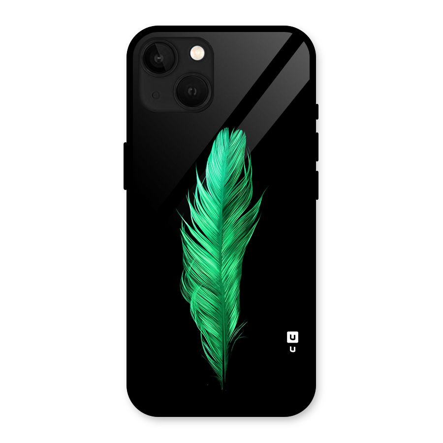 Beautiful Green Feather Glass Back Case for iPhone 13