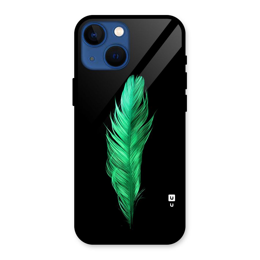 Beautiful Green Feather Glass Back Case for iPhone 13 Mini