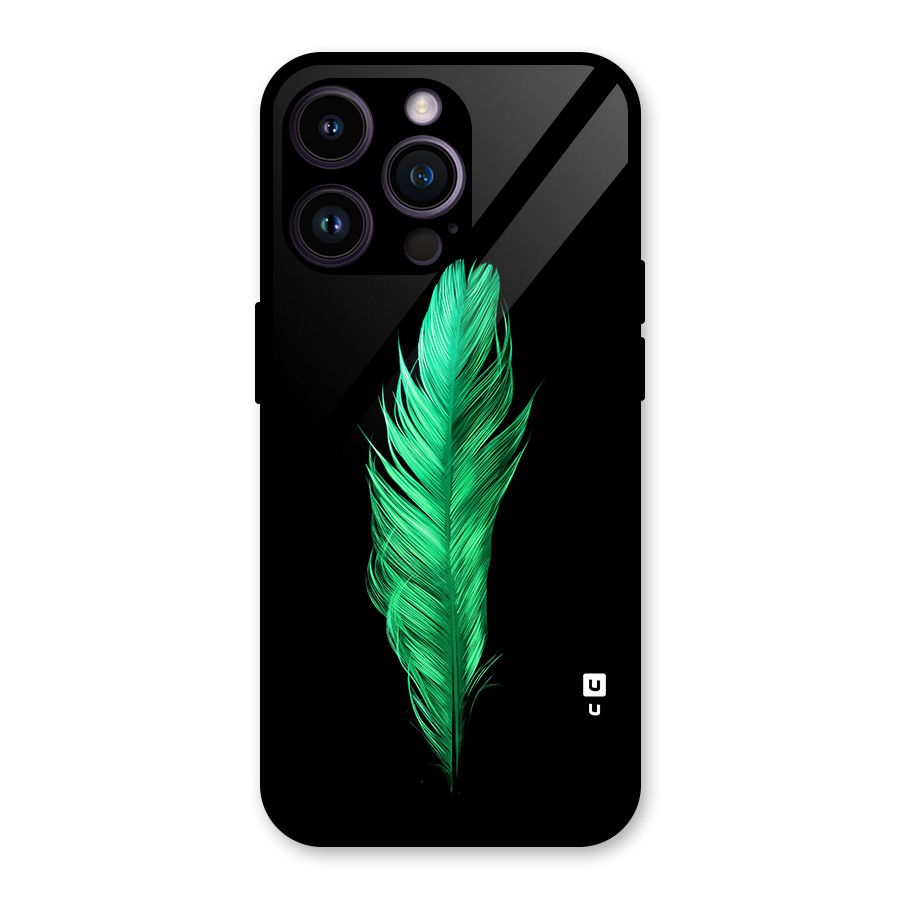 Beautiful Green Feather Glass Back Case for iPhone 14 Pro Max