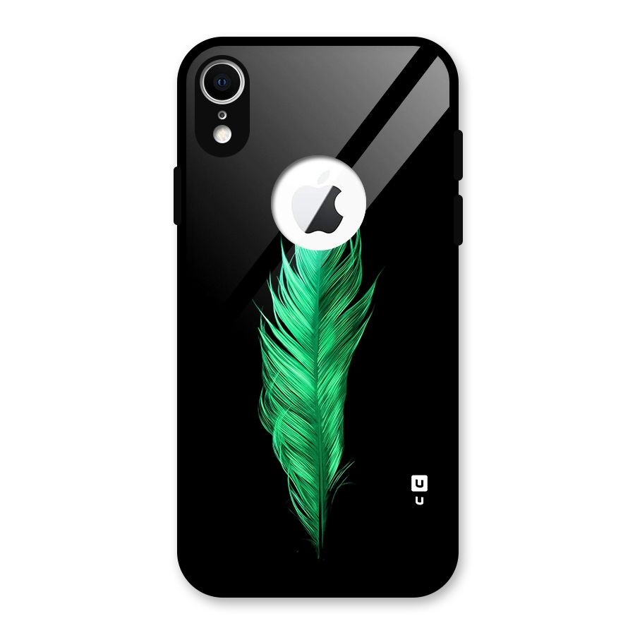Beautiful Green Feather Glass Back Case for iPhone XR Logo Cut