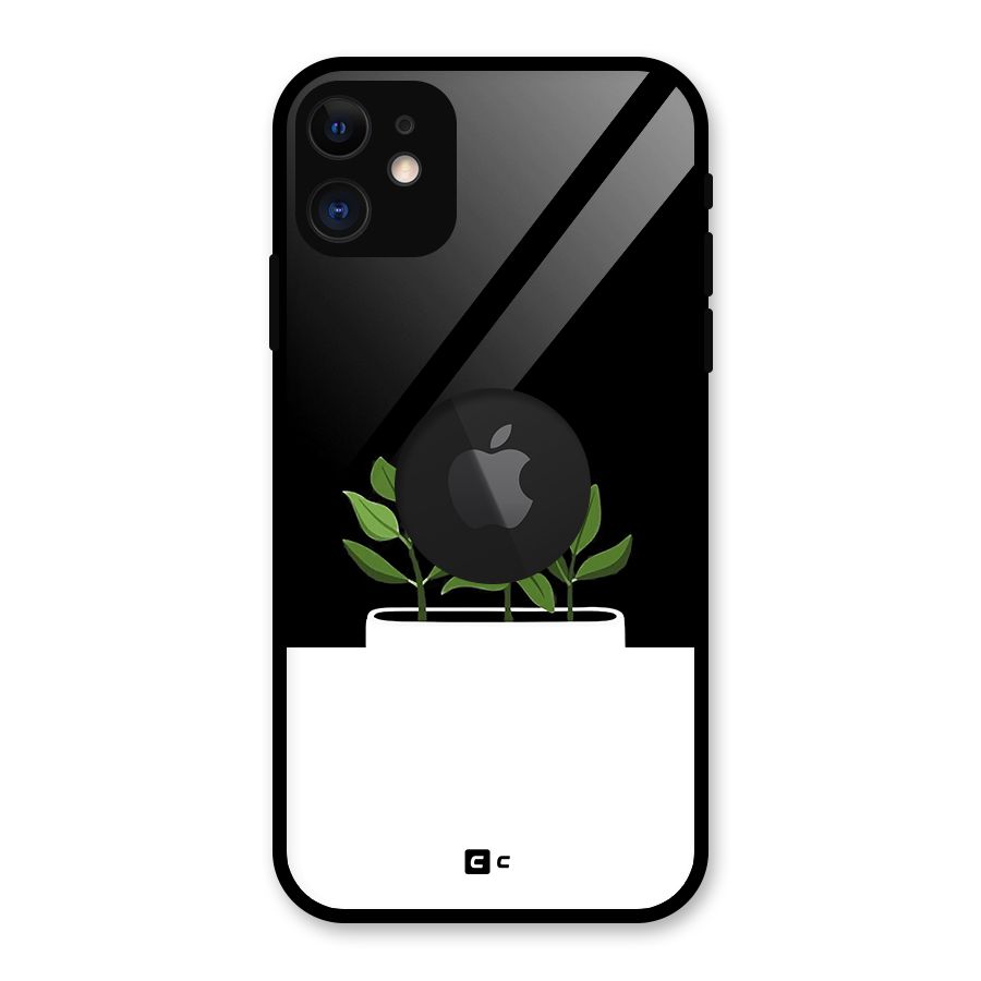 Beautiful Plant Pot Minimalistic Glass Back Case for iPhone 11 Logo Cut