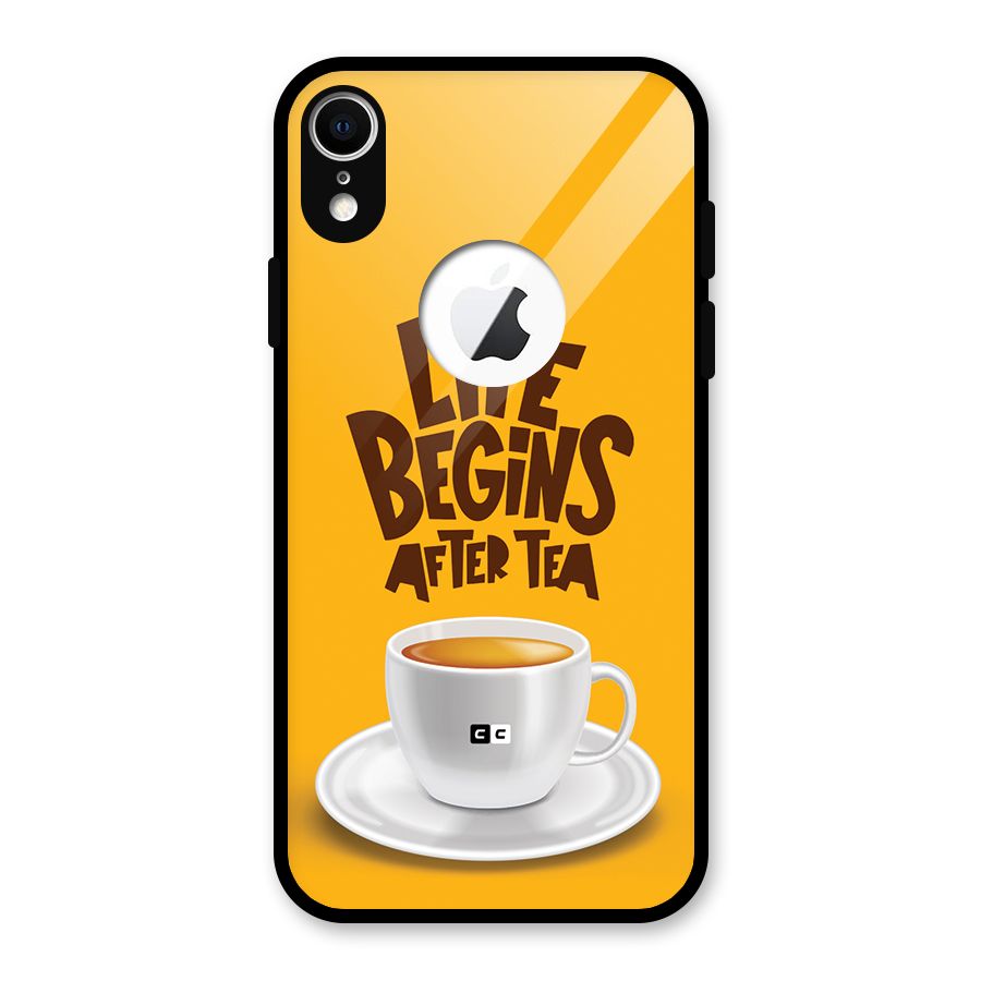 Begins After Tea Glass Back Case for iPhone XR Logo Cut