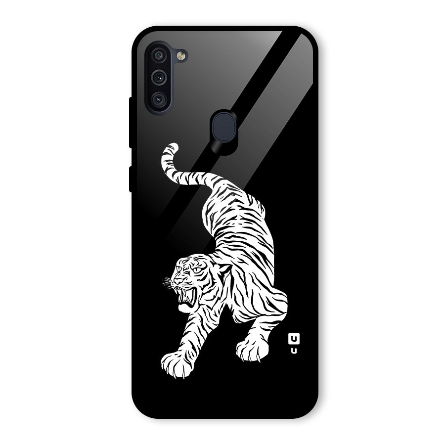 Bengal Tiger Stencil Art Glass Back Case for Galaxy M11