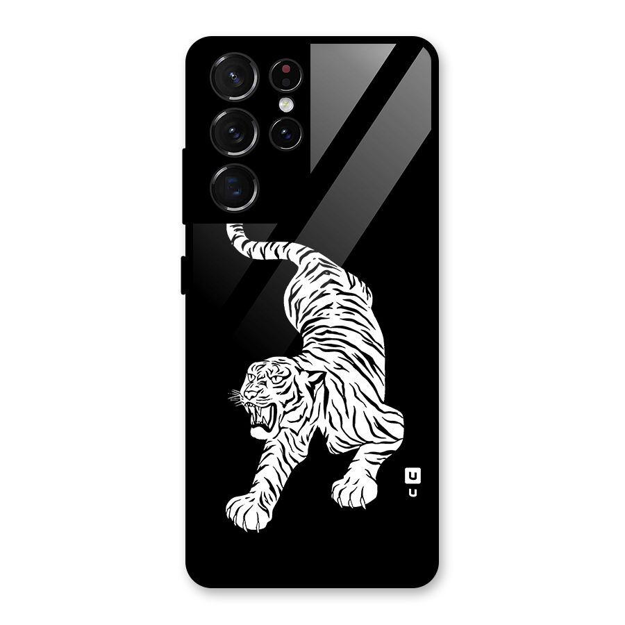 Bengal Tiger Stencil Art Glass Back Case for Galaxy S21 Ultra 5G