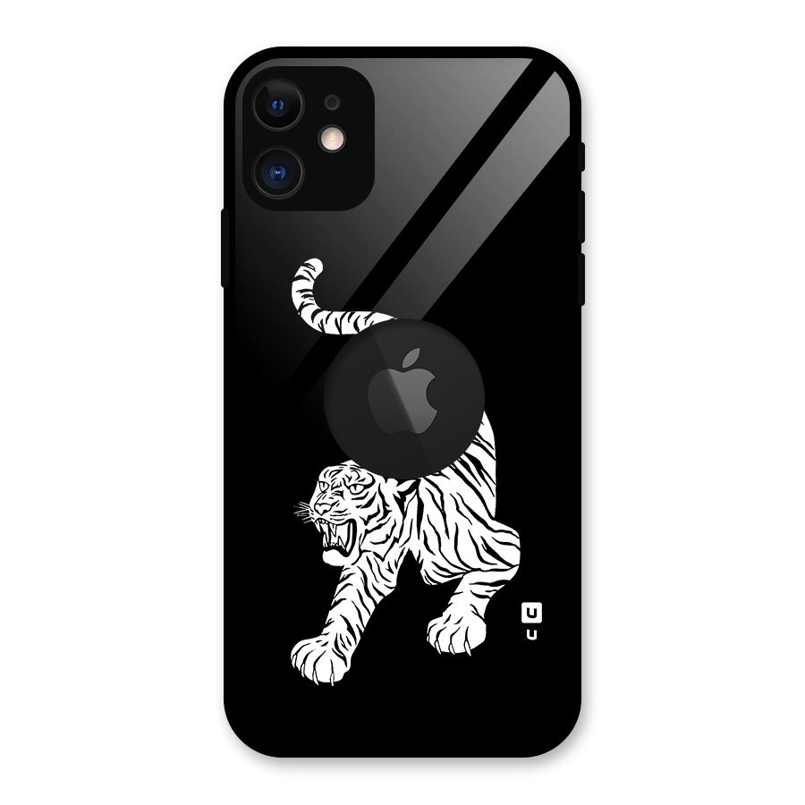 Bengal Tiger Stencil Art Glass Back Case for iPhone 11 Logo Cut