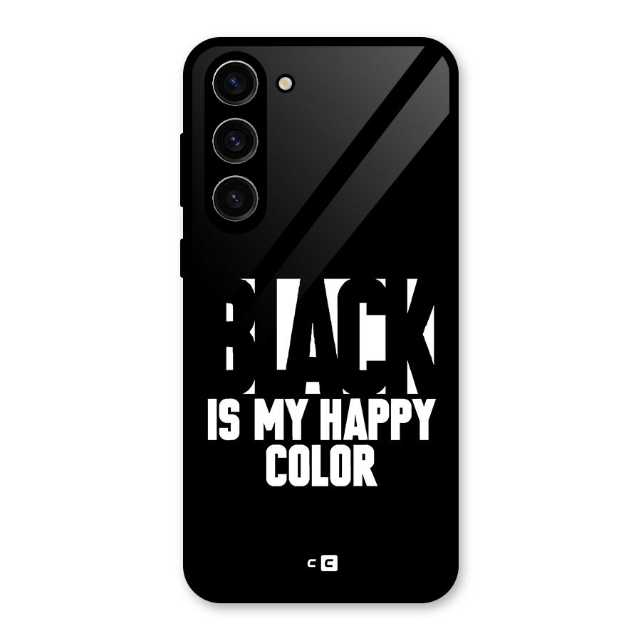 Black My Happy Color Glass Back Case for Galaxy S23 Plus