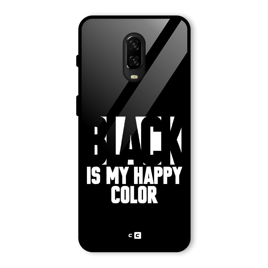 Black My Happy Color Glass Back Case for OnePlus 6T