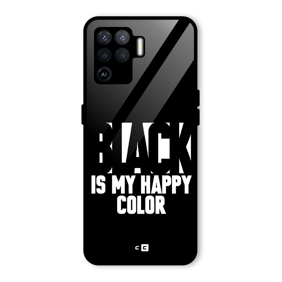 Black My Happy Color Glass Back Case for Oppo F19 Pro