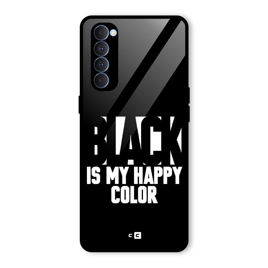 Black My Happy Color Glass Back Case for Oppo Reno4 Pro