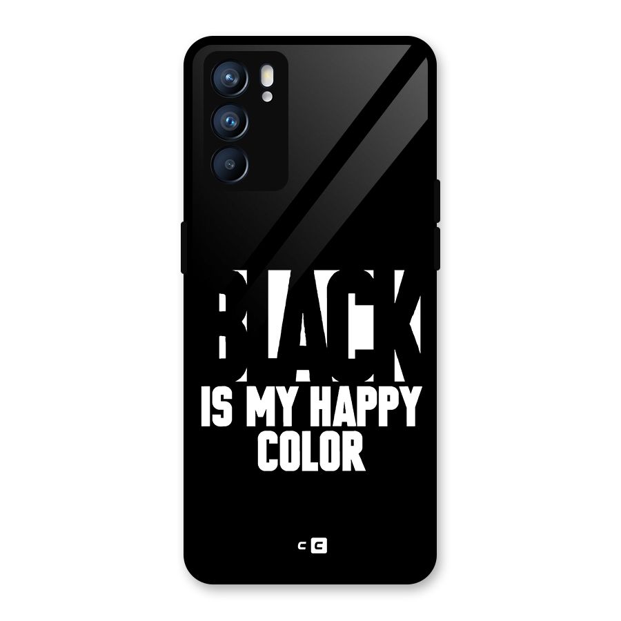 Black My Happy Color Glass Back Case for Oppo Reno6 5G