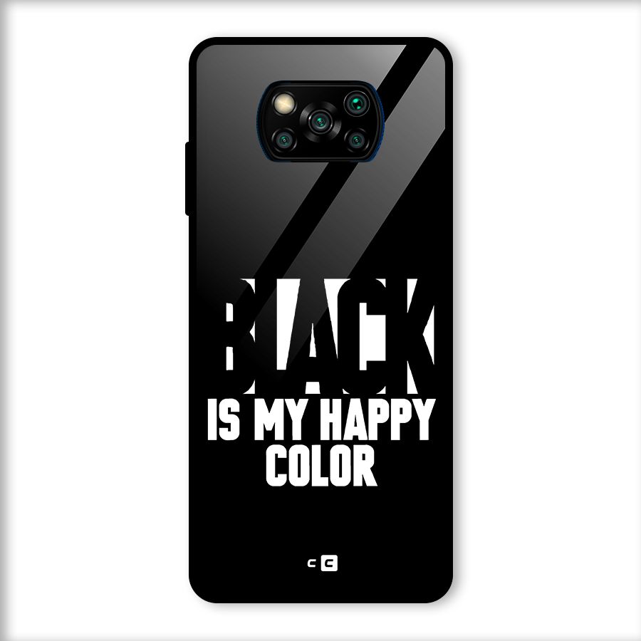 Black My Happy Color Glass Back Case for Poco X3
