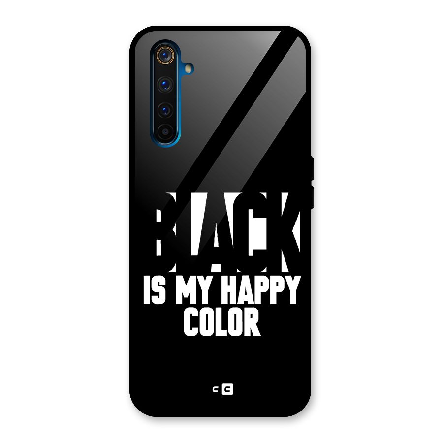Black My Happy Color Glass Back Case for Realme 6 Pro