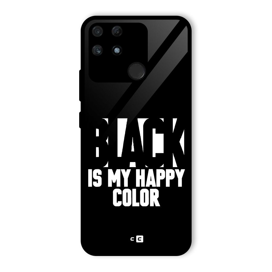 Black My Happy Color Glass Back Case for Realme Narzo 50A