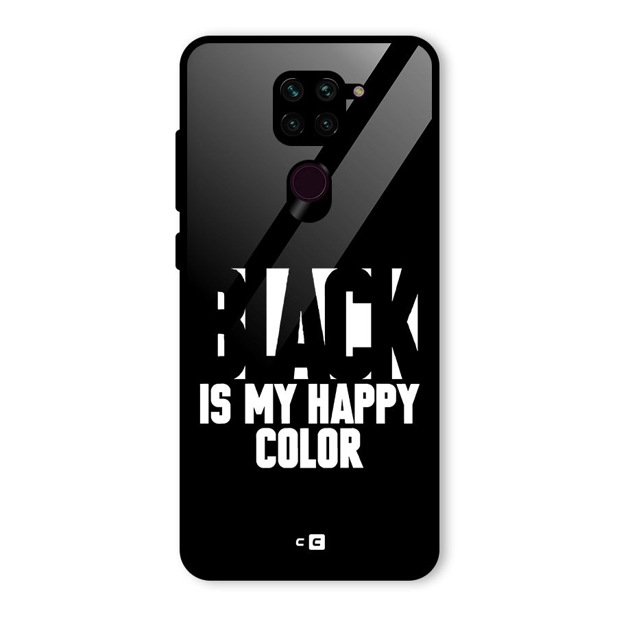 Black My Happy Color Glass Back Case for Redmi Note 9