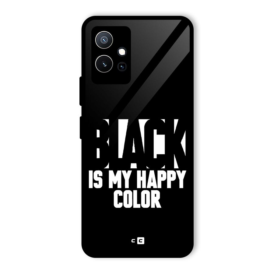 Black My Happy Color Glass Back Case for Vivo T1 5G