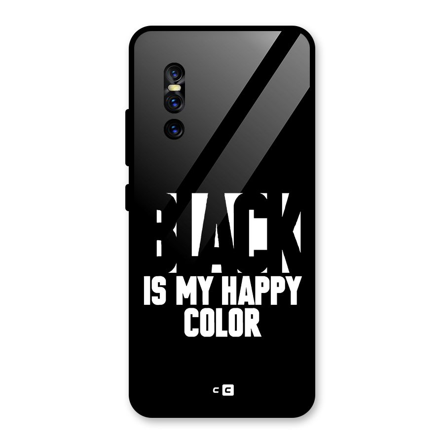 Black My Happy Color Glass Back Case for Vivo V15 Pro