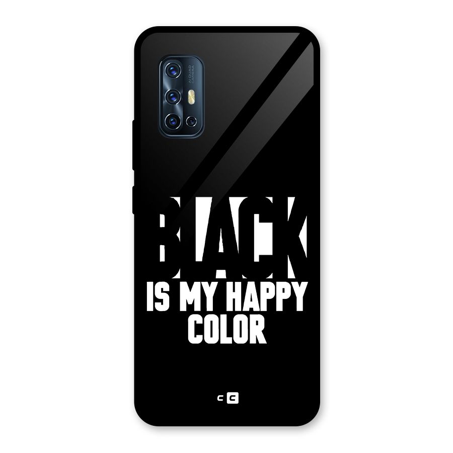 Black My Happy Color Glass Back Case for Vivo V17