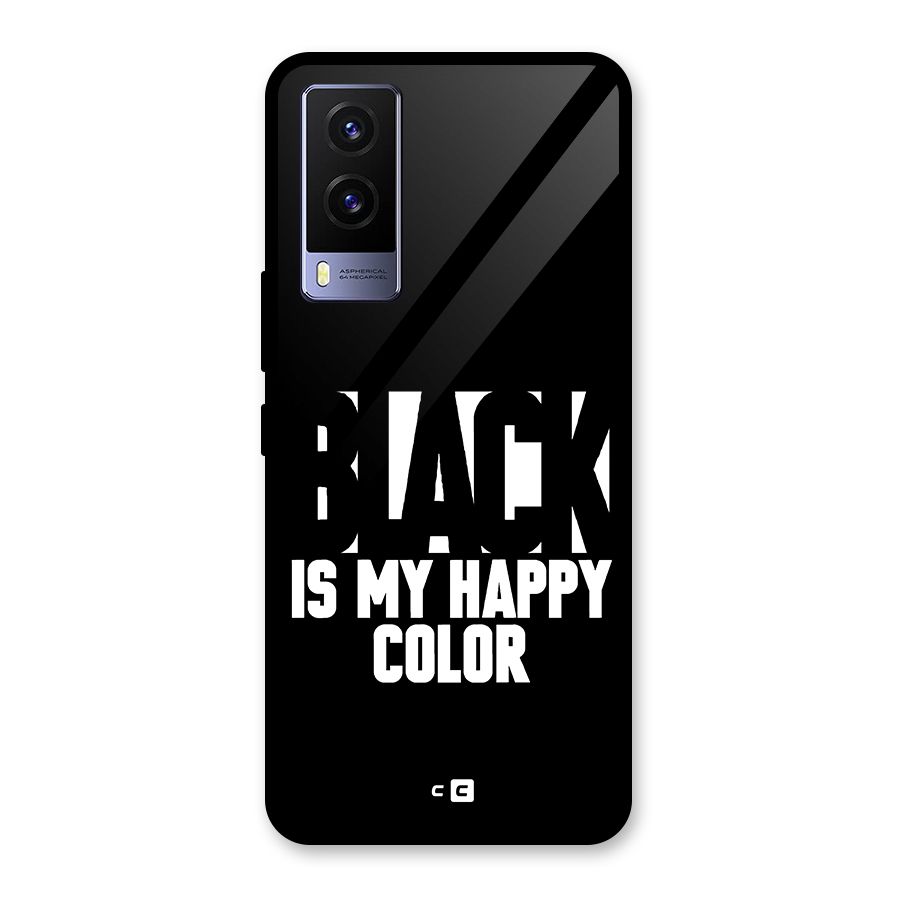 Black My Happy Color Glass Back Case for Vivo V21e 5G