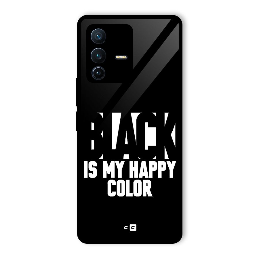 Black My Happy Color Glass Back Case for Vivo V23 Pro