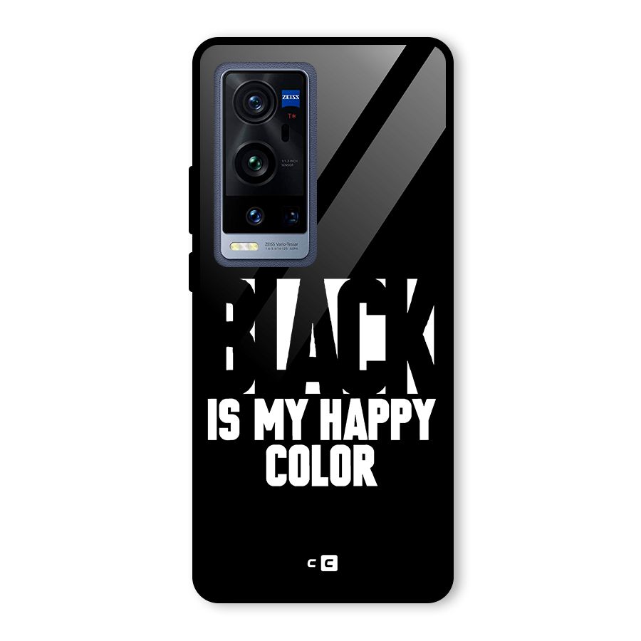 Black My Happy Color Glass Back Case for Vivo X60 Pro Plus