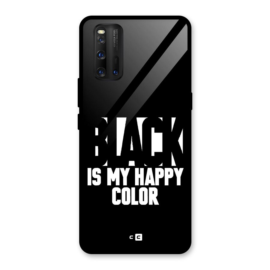 Black My Happy Color Glass Back Case for Vivo iQOO 3