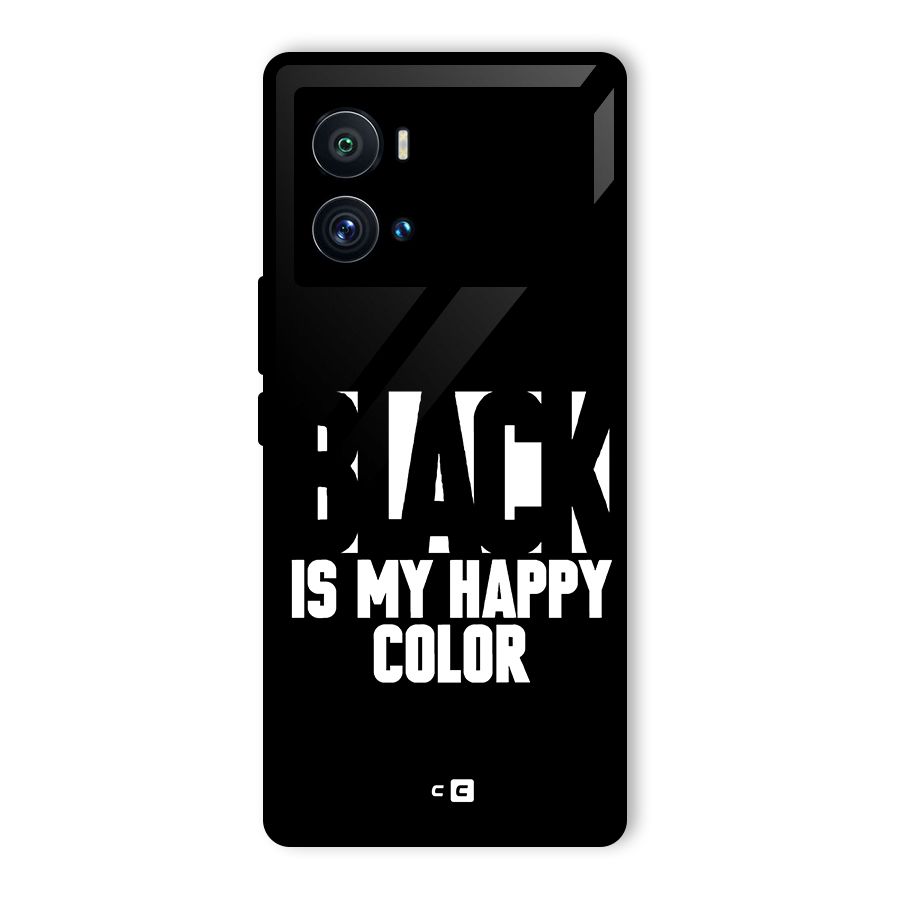 Black My Happy Color Glass Back Case for Vivo iQOO 9 Pro