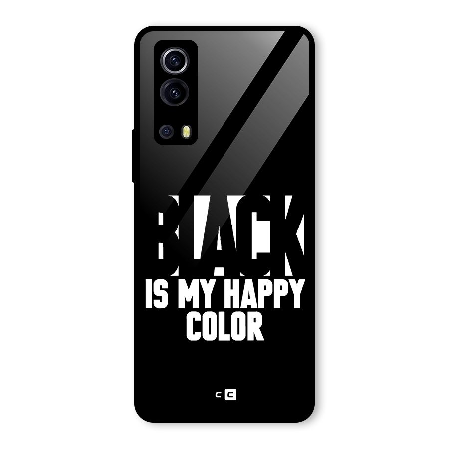 Black My Happy Color Glass Back Case for Vivo iQOO Z3