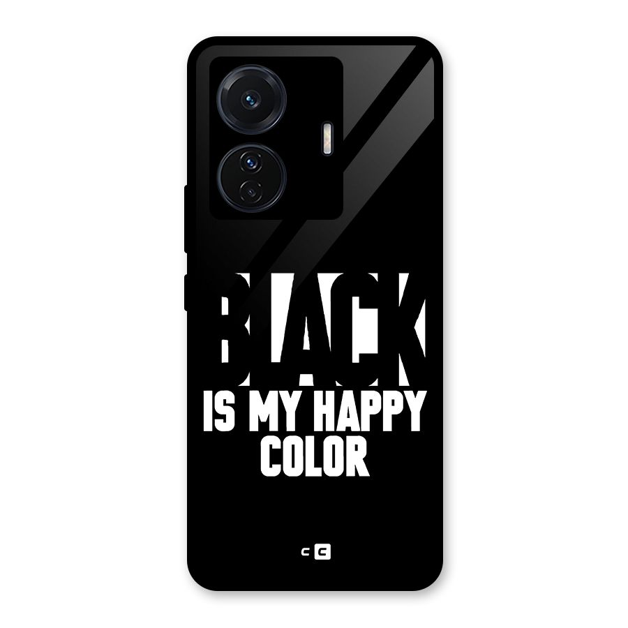 Black My Happy Color Glass Back Case for Vivo iQOO Z6 Pro