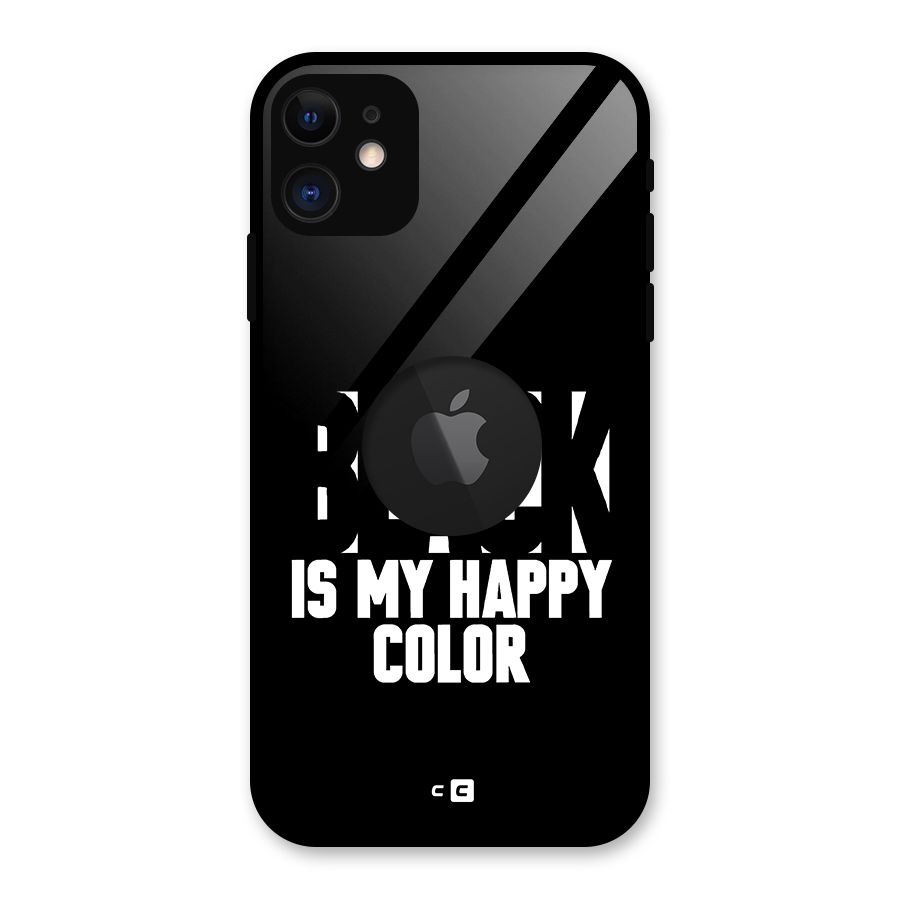 Black My Happy Color Glass Back Case for iPhone 11 Logo Cut