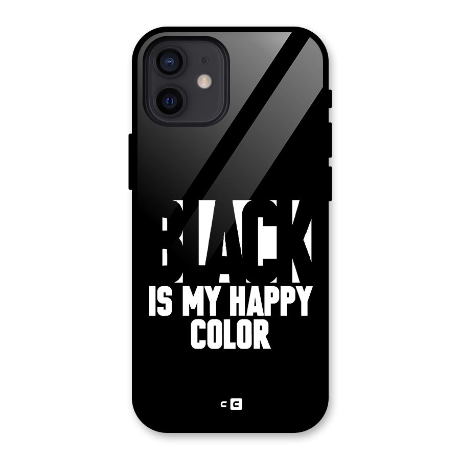 Black My Happy Color Glass Back Case for iPhone 12