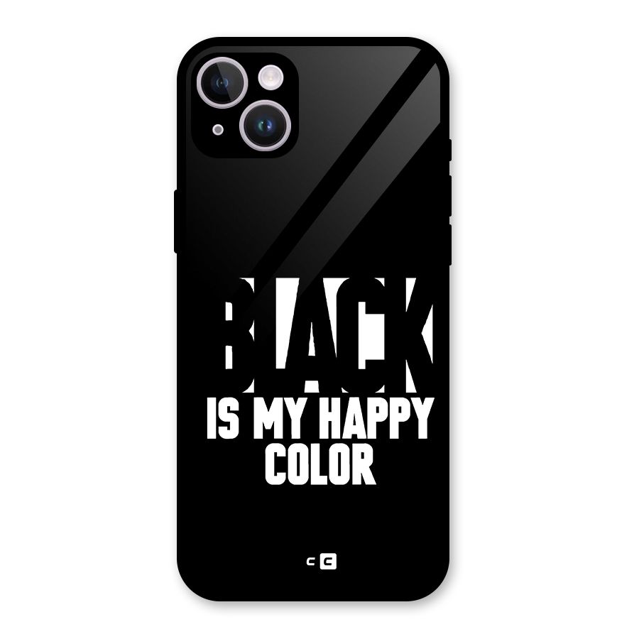 Black My Happy Color Glass Back Case for iPhone 14 Plus
