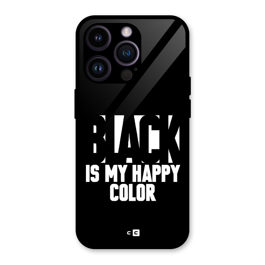 Black My Happy Color Glass Back Case for iPhone 14 Pro