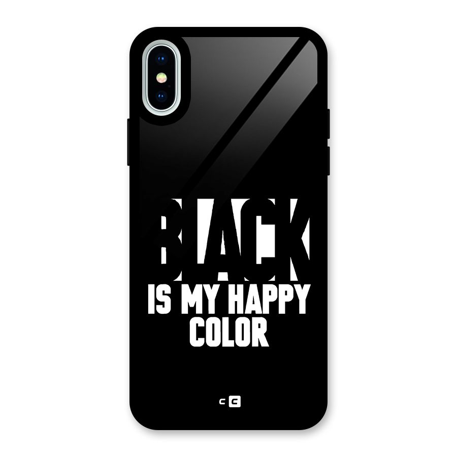 Black My Happy Color Glass Back Case for iPhone X