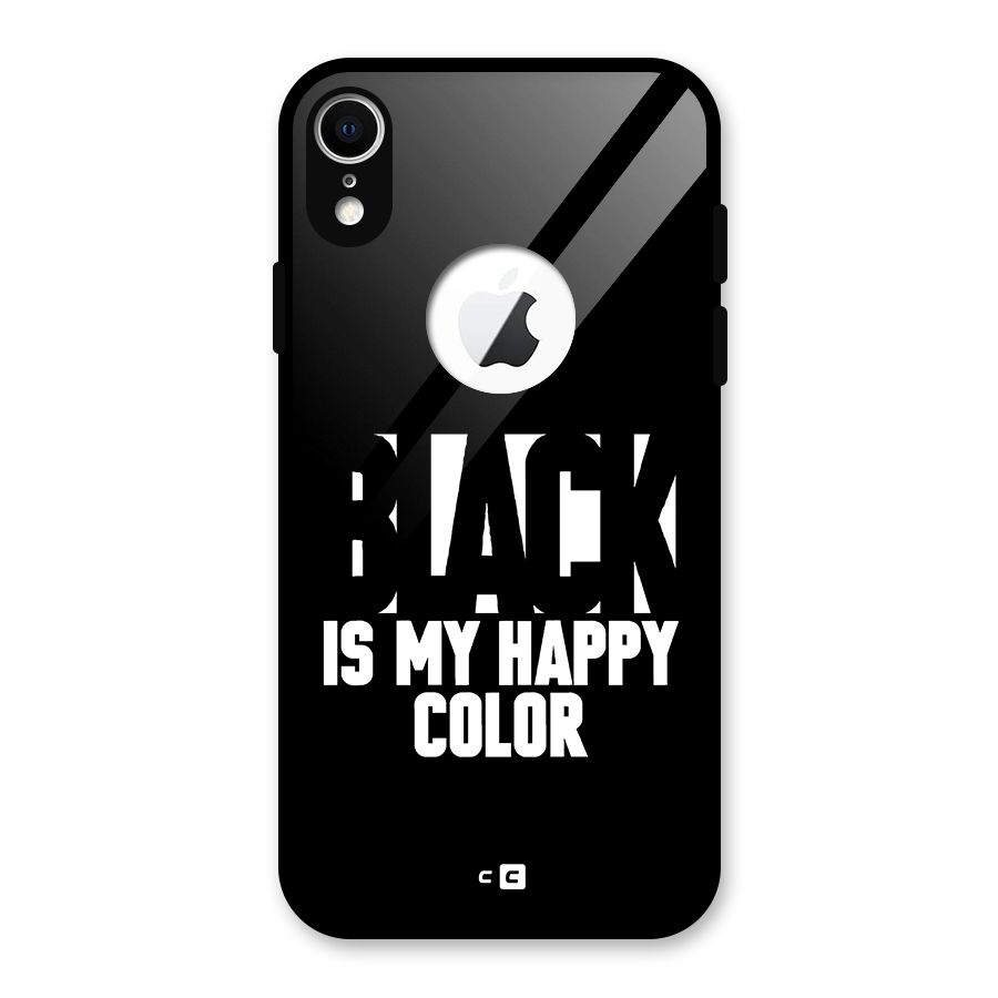 Black My Happy Color Glass Back Case for iPhone XR Logo Cut