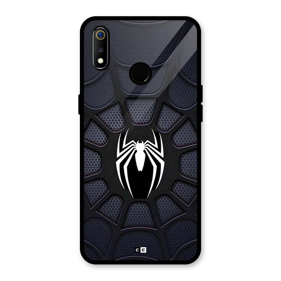 Black Web Glass Back Case for Realme 3