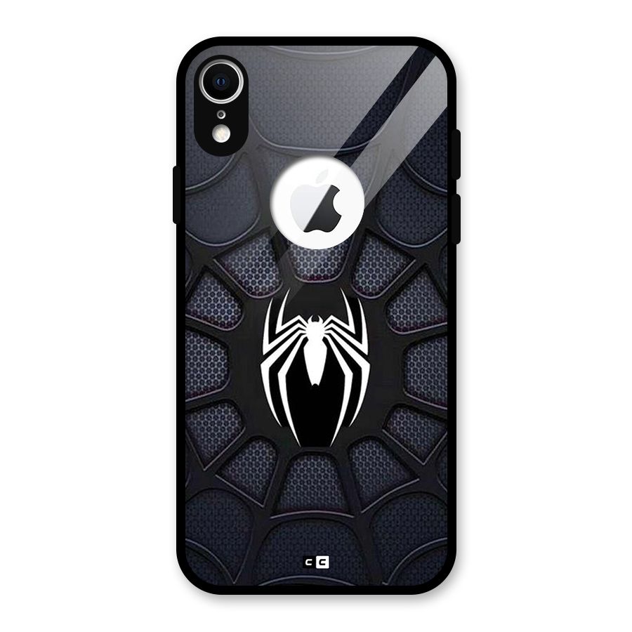 Black Web Glass Back Case for iPhone XR Logo Cut